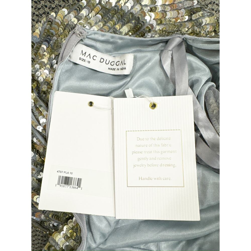 Mac Duggal Platinum Gold Silver Sequined V Neck Gown Dress Size 10 4707 - Picture 8 of 10